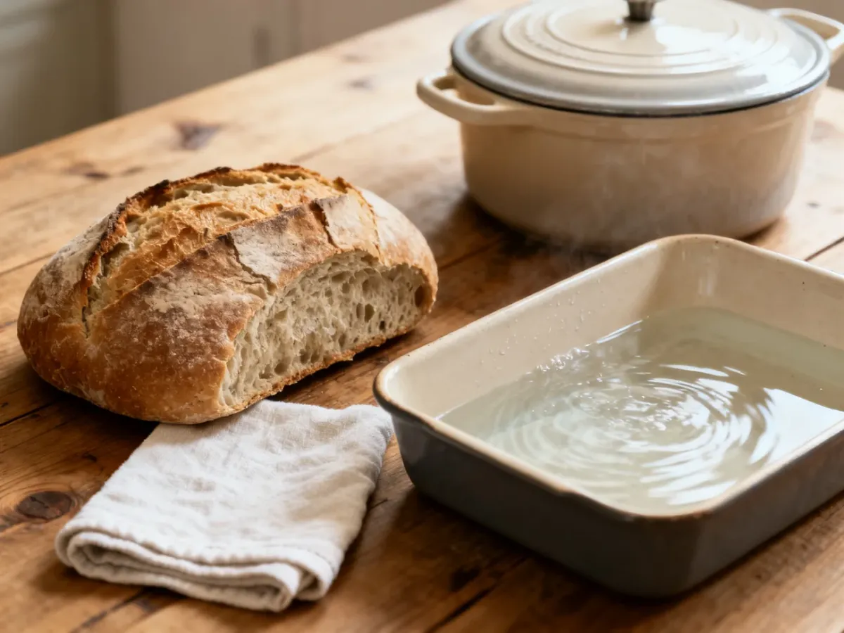 Czerstwy bochenek chleba przygotowywany do odświeżenia w piekarniku